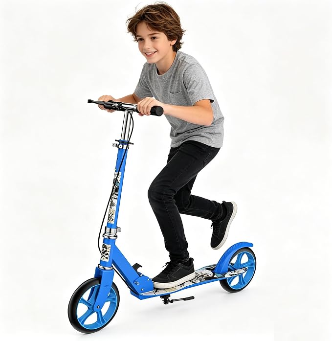 Kick Scooter for Adults Teens Kid Foldable Lightweight Sport Scooters with Hand Brake Adjustable Height Folding, Large Wheels Durable Load 300 LBS