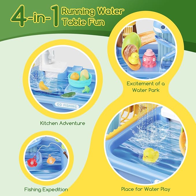 Upgraded Water Table for Toddlers 1-3 with Electric Water Pump, Sand and Water Table for Kids Ages 4-6, Play Sink with Running Water, Summer Water Toy & Sensory Table