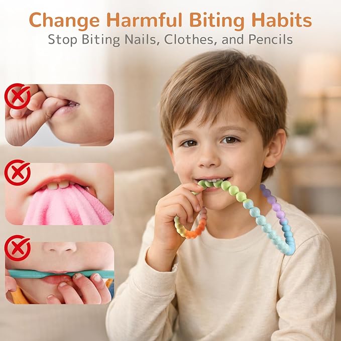 Chew Necklaces for Sensory Kids 2 Pack, One-Piece Silicone Sensory Chew Necklaces for Autism & ADHD, Chew Fidget Toys for Kids & Adults, Teething & Biting Necklace for Toddler Boys & Girls
