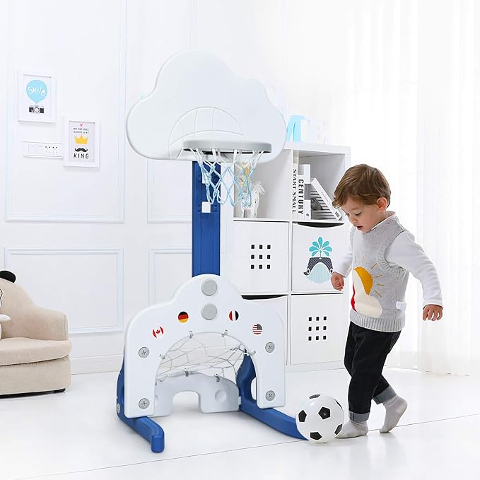Costzon Kids Basketball Hoop, Toddler Sports Activity Center w/ 5 Adjustable Height Levels, Basketball Soccer Golf Game Set, Indoor Outdoor Basketball Hoop Set Gift for Baby Infant