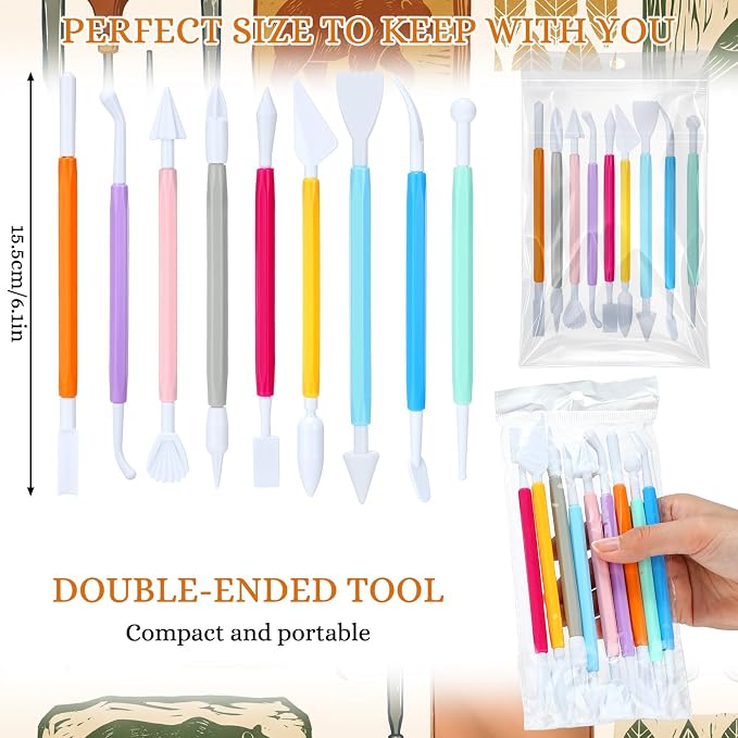 Ferrochef 10 Set 90 Pcs Plastic Clay Sculpting Tools Different Shapes Pottery Tools Clay Carving Cutters Pottery Trimming Supplies for DIY Ceramics Plastilina Molding Embossin (Colorful Style)