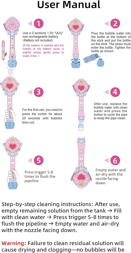 Toys for Girls: Princess Toy Bubble Wand, Birthday Gifts for 3 4 5 6 7 8 Years Old Girl, Bubbles Machine Fairy Wands for Kids Light Up with Bubble Solution, Toddler Girl Toys Age 4-5