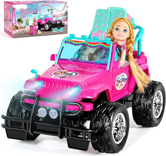 ULOVEME RC Cars - Remote Control Car with 5.5" Doll for Girls, 2.4GHz Je ep RC Cars - Simple Control Toy Cars for Kids (Pink)