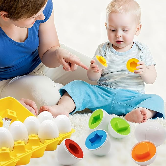 WEEJOYGAM Egg Toy, Toddler Montessori Toys for 1 2 3 Year Old Boy Girl Birthday Gift, Shape Sorter Color Sorting Matching Eggs for Toddlers 1-3, Play Egg Puzzle Sensory Fine Motor Skills Learning Game