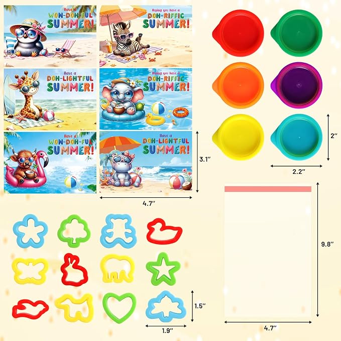 Ceiba Tree End of School Year Student Summer Gifts from Teacher Playdough Last Day of School Gifts for Kids Students Bulk 24 Boxes Air Dry Clay Play Modeling Dough 24 Cutters Molds 24 Cards 24 Bags