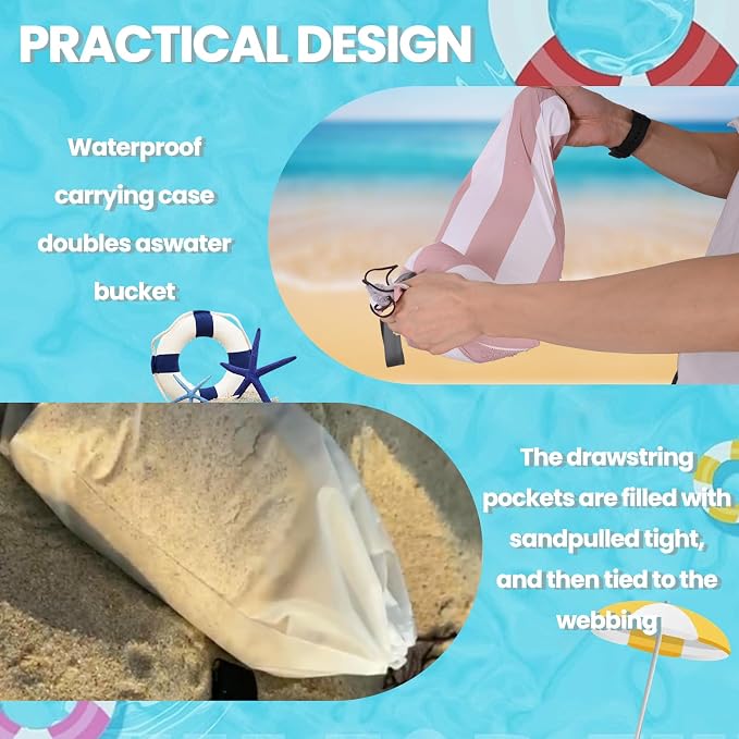 6.5 x 6.5 Feet Baby Beach Pool, 2-in-1 Toddler Paddling Pool with Waterproof Carrying Bag Beach Pool for Toddler for Pink Stripe Design Beach Blanket