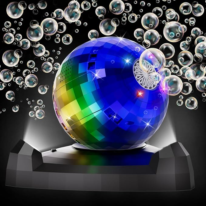 Bubble Machine for Kids & Toddlers 1-3, Automatic Disco Bubble Blower Maker with Bubble Toys, LED Lights & 360° Rotation, 10000+ Bubbles Per Min, Outdoor Game Toy for Easter Birthday Party