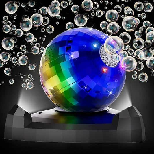Bubble Machine for Kids & Toddlers 1-3, Automatic Disco Bubble Blower Maker with Bubble Toys, LED Lights & 360° Rotation, 10000+ Bubbles Per Min, Outdoor Game Toy for Easter Birthday Party