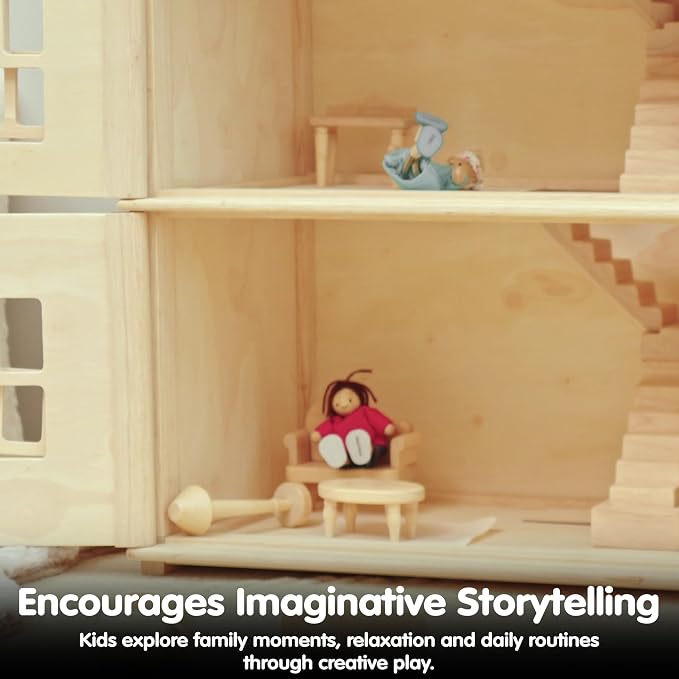 PlanToys® Wooden Victorian Living Room Set | Montessori Dollhouse Living Space for Social Interaction, Family Play & Imaginative Storytelling | Eco Friendly Wooden Dollhouse Living Room Furniture