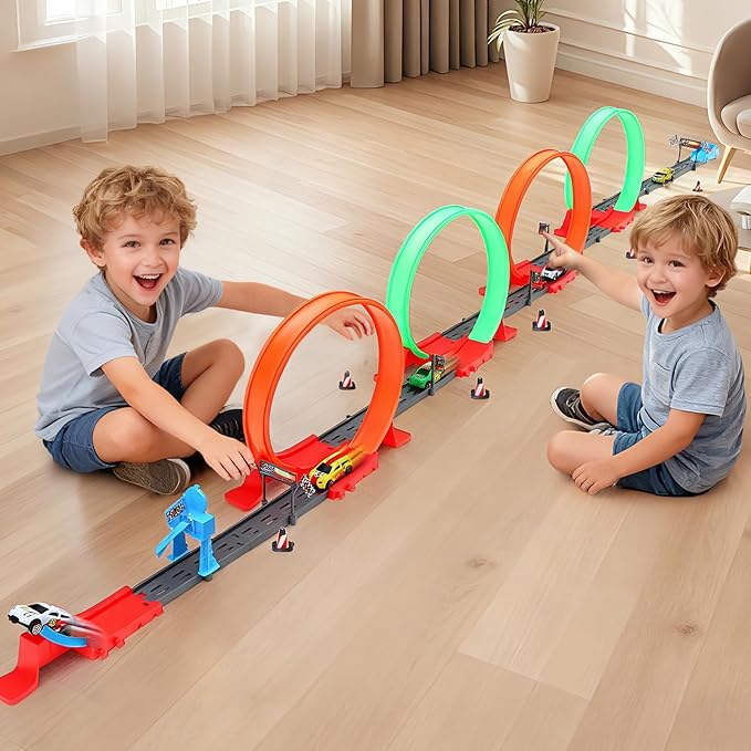 Slot Car Race Track Sets with 8 x 360° Loops & 6 High-Speed Cars,Car Race Track Sets for Kids 3-5 4-8 8-12, Racing Game Car Toys Gifts for Boys Girls Birthday,Christmas