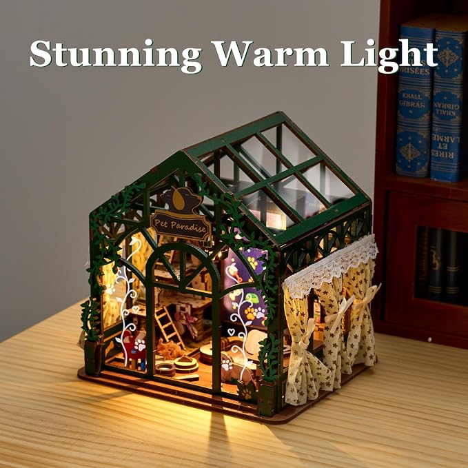 TOYQI Mini House Kit, DIY Miniature Dollhouse Book Nook Kits for Adult | 3D Wooden Puzzle Booknook with LED Light, Diorama Building Home Decor Gifts for Family Lovers