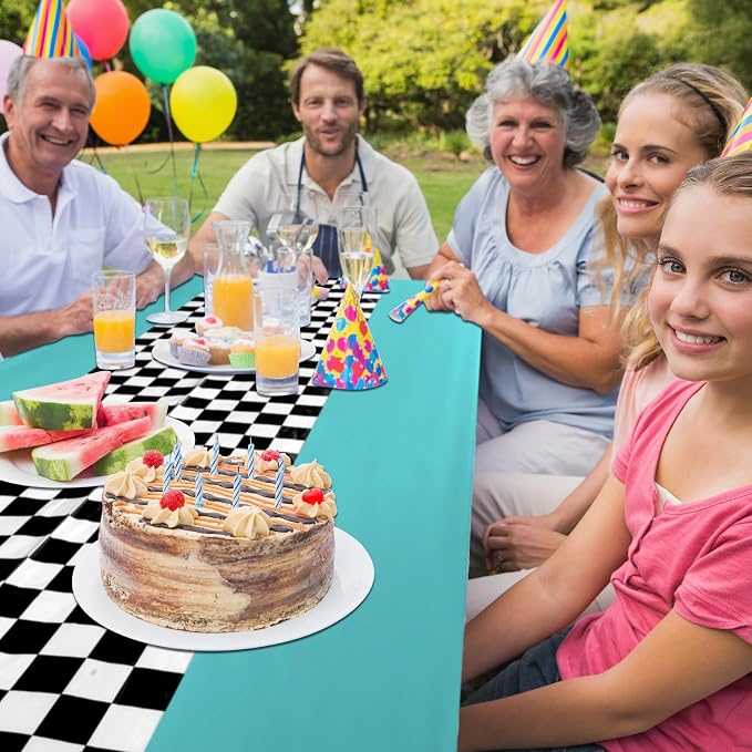 Irenare Car Birthday Party Supplies Racing Decorations 50s Party Tablecloth Racetrack Table Runner Table Covers for Kids Boy Car Theme Birthday Decor, 54 x 108 Inch(Cyan,3 Sheets)