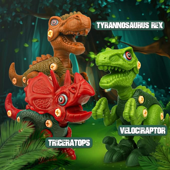 Sanlebi Take Apart Dinosaur Toys for 4 5 6 7 Year Old Boys Kids Building Toy Set with Electric Drill Construction Engineering Play Kit STEM Learning for Boys Girls Age 3 4 5 Year Old