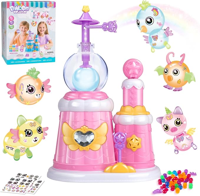 BTEC 195PCS DIY Princess Magic Balloon Craft Kits, Sticky Balloon Maker Toy with Pump & Bouncy Balloons & 3D Stickers & Accessories, Christmas Activity, Birthday Toy Gifts for Kids Boys Girls Ages 3+