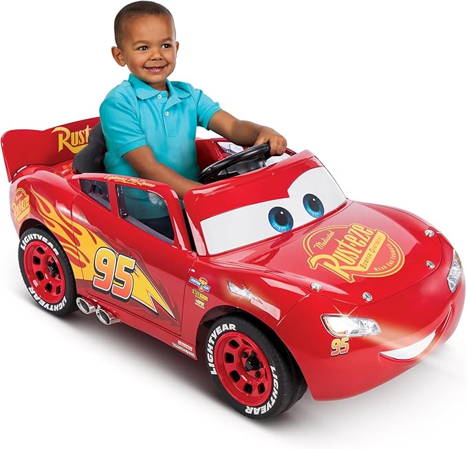Huffy Cars Lightning McQueen 6V Ride-On Toy Car with Headlights & Engine Sounds, Foot Pedal Drive, Up to 2.5 MPH, Ages 3–7