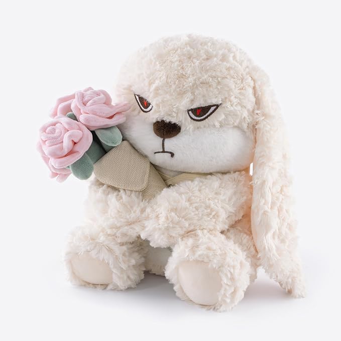 11.4" Adorable Bunny Plush Stuffed Animal - Hugging Rose Bouquet, Ultra-Soft Cuddly Toy, for Girls, Kids, Valentine's Day (White/Pink)-A Surprise that Never Fades