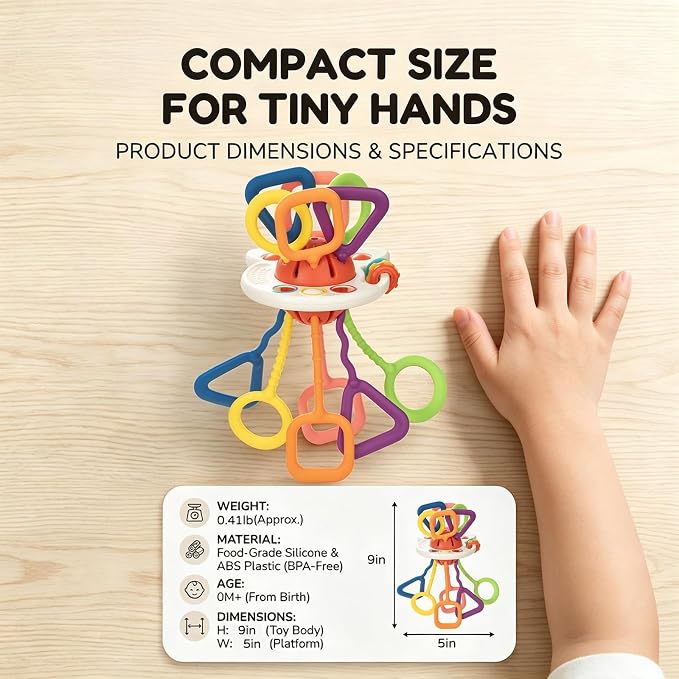 Baby Teething Toys 6-12 Months & Toddler Car Activities | Exceptional Silicone Pull String Sensory Toy, Montessori Toys for 1 Year Old Boy Girl Infant