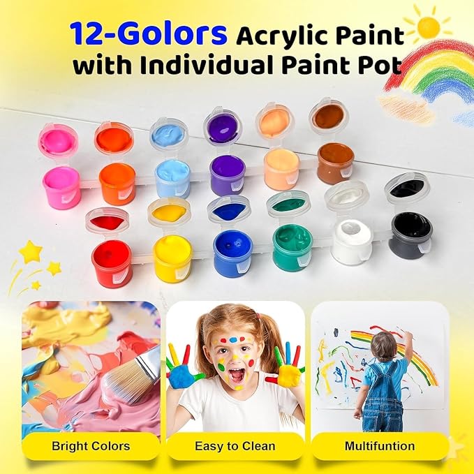 30 Pack Mini Acrylic Paint Set, 420 PCS Kids Paint Kit Container Strips Storage, 12 Colors Acrylic Paints Strips for Kids&Adults Craft Paint for Home Classroom Party Favors Paiting Gifts (420)
