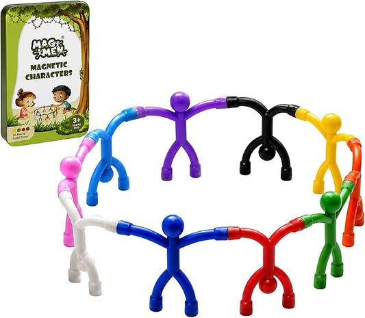 MAGMEN Airplane & Road Trip Toy 10-Pack Solid Colors - Quiet Time Activities for Kids - Sensory Magnetic Fidget Travel Toys for Car, Airplane, & Restaurants - STEM Building Figures8 | Screen-Free Fun