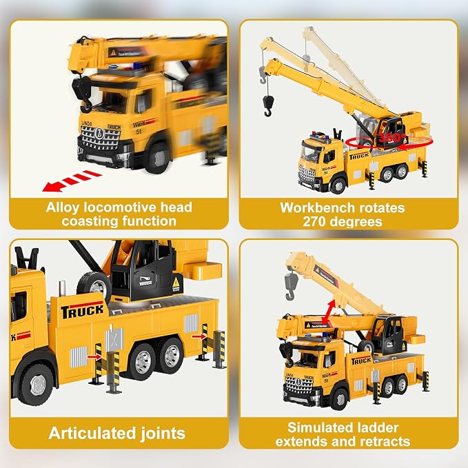 Mobile Crane Tow Truck Toy for Logging Farm Port Shipyard Building Bridge Construction Vehicles Engine Machine City Gravity Lifting Arm Kids Boys Age 3-5 4-7 Years Old Christmas Birthday Easter Gifts