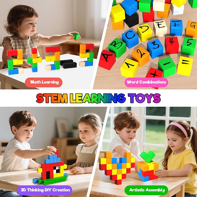 Annexfun 56PCS Magnetic Blocks for Toddlers,Magnetic Building Blocks Cubes,Montessori Preschool STEM Sensory Toys for Kids Ages 3+ Boys & Girls Birthday (1IN)