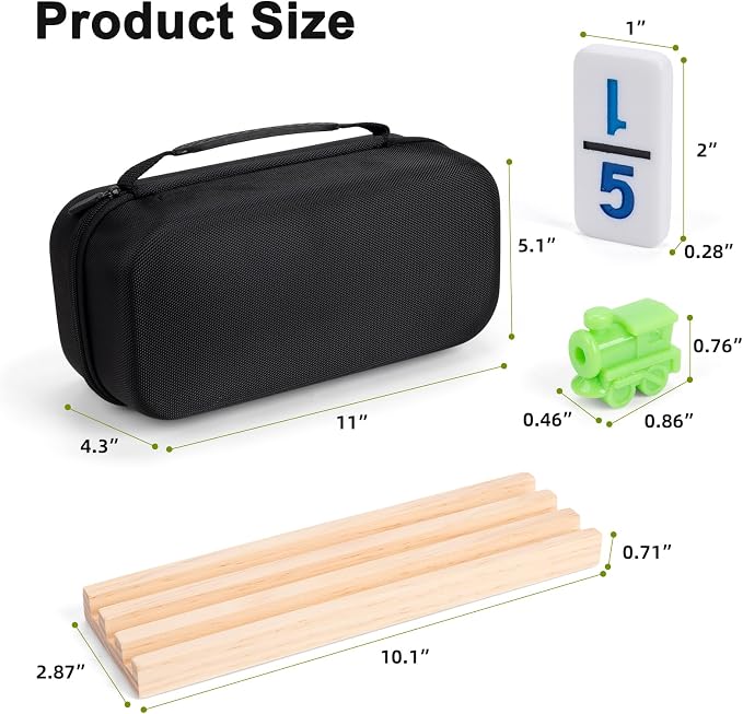 Mexican Train Dominoes Set with 4 Wooden Trays - Double 12 Dominoes Game with 91 Number Tiles, Portable Carrying Case & Accessories - Classic Family Table Game for Kids, Adults & Travel