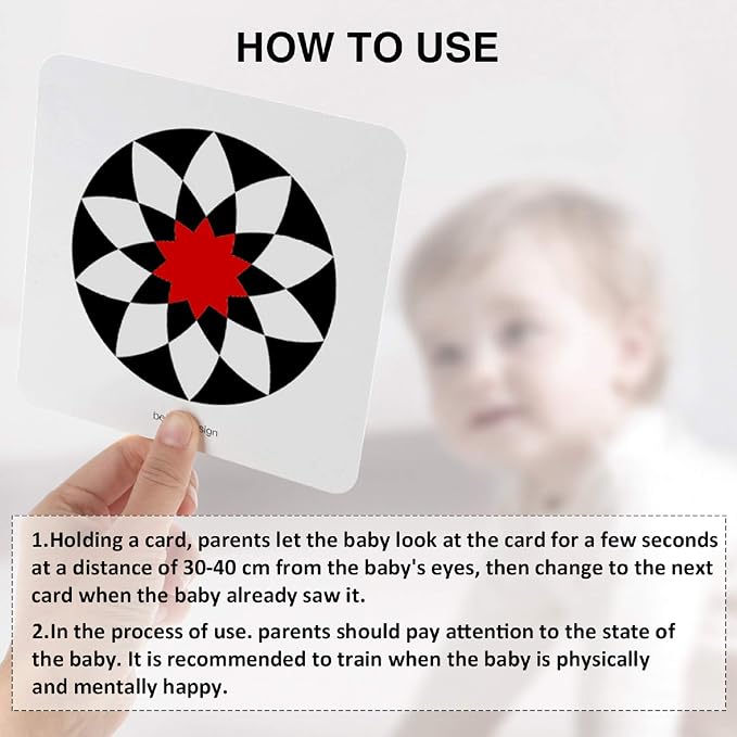 beiens High Contrast Baby Flashcards, Black White Color Newborn Brain Development Toys, Visual Stimulation Learning Activity Cards, Educational Infants Gift (Black White Color(for 3-6 Months))