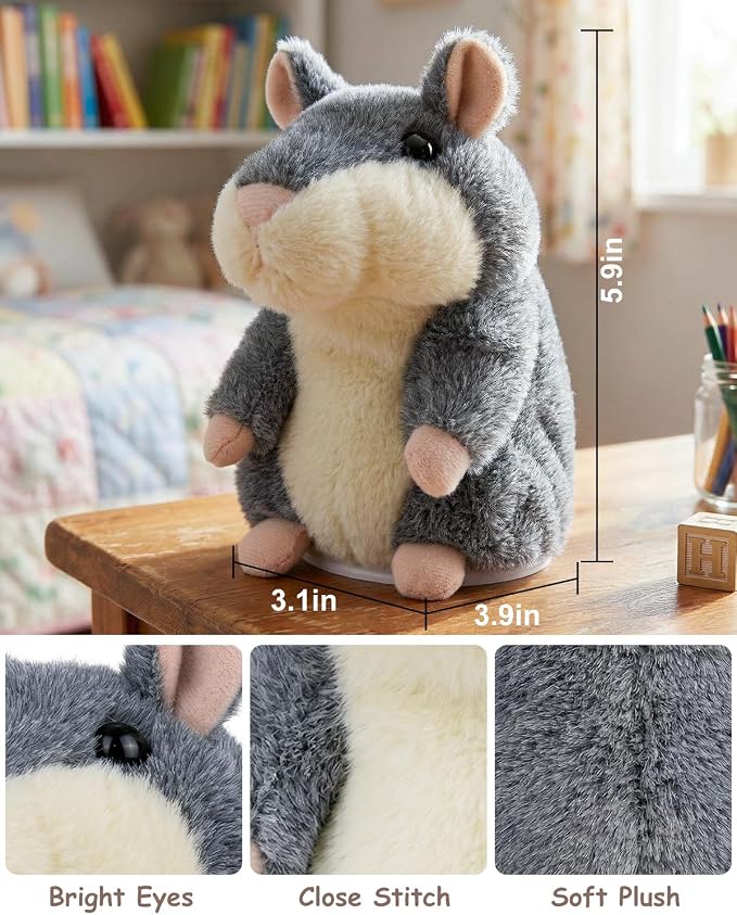 Ayeboovi Talking Hamster Repeats What You Say, Toy for 3 4 5 6 Years Old Boys Girls Birthday Gift, Autism Fun Stuffed Animals Interactive Plush for Toddler Kids