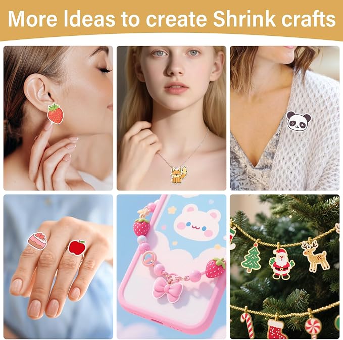 CRTWDMAN 161 Pcs Shrink Paper Keychain Kit,with 30 Pcs Shrink Plastic Sheets 7.9"x5.7",Hole Punch,Lobster Clasps,Jump Rings DIY Crafts for Teens