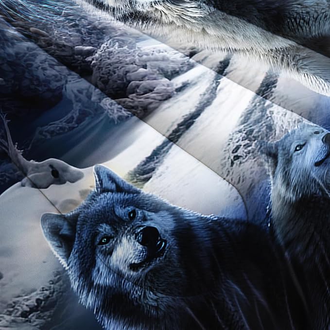 AILONEN Boys Bedding Set - Wolf Printed Comforter Set, Twin Size, 3Pcs Safari Wolves Duvet Set, 1 Quilt and 2 Pillowcases