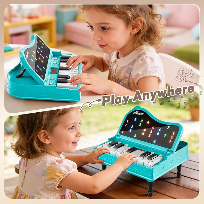 Piano for Kids, Piano Keyboard Learning Toys for Kids Boys Girls Ages 3 4 5 6 7 Year Old, 7 Modes Educational Toy Keyboard Piano with Light-Up Keys, Travel Piano Toy Music Rhythm Machine Birthday Gift