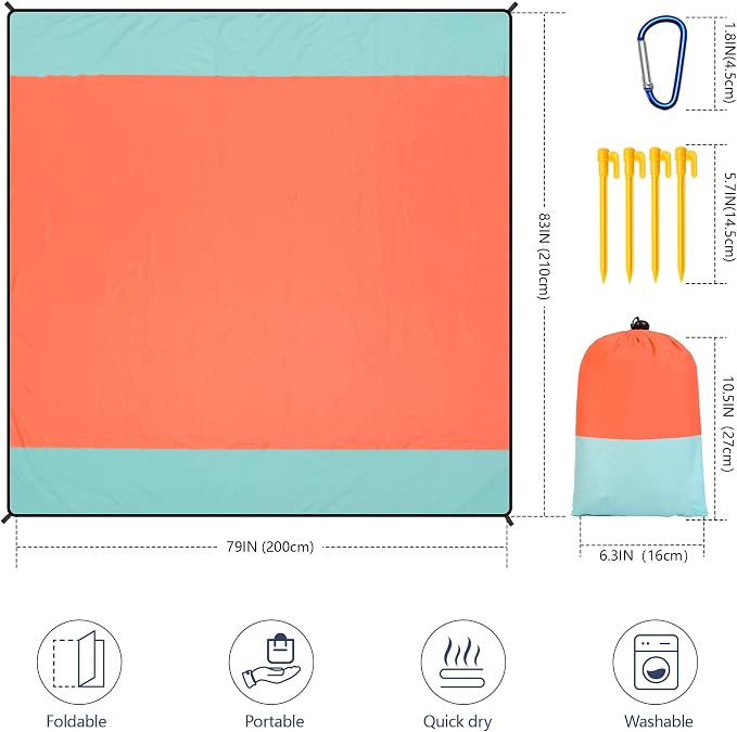 HIHOHO Beach Blanket Waterproof Sandproof Extra Large Beach Mat 79" X 83"/120"x108"for 1-8 Adults Quick Drying Durable Outdoor Picnic Mat for Beach Travel Camping Hiking