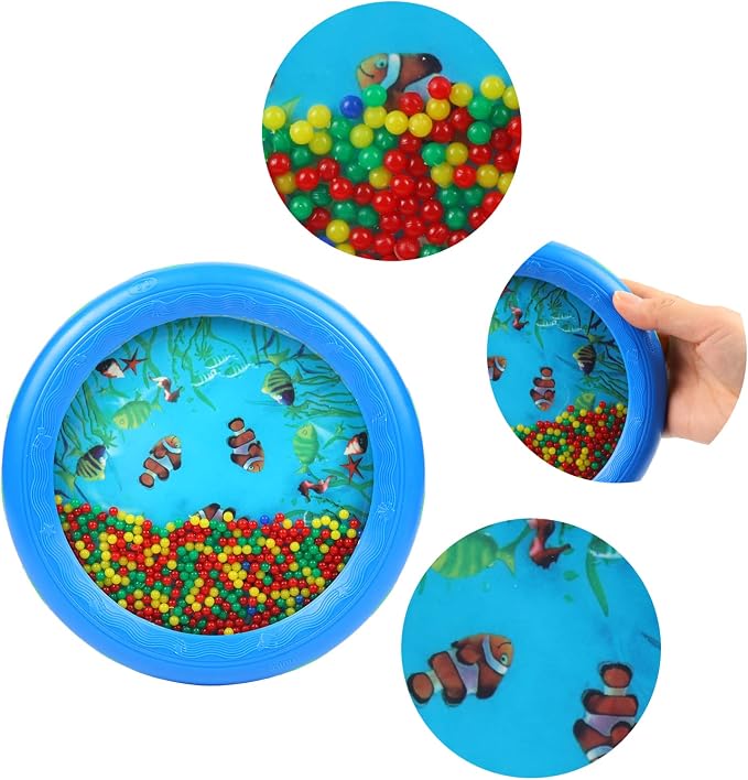 Musfunny Ocean Drum Wave Bead Drums Gentle Sea Sound Music Gift Musical Educational Sea Sound Drum Tool for Kid Child Baby (Blue)