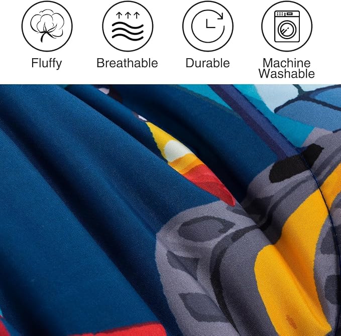 Holawakaka Trucks Tractors Cars Boy Bedding Comforter Set with Sheets, Twin Size Cartoon Construction Car Excavator Print Kids Bed in A Bag 5-Piece, Boys Reversible Dorm Bed Sets (Navy Blue Twin)