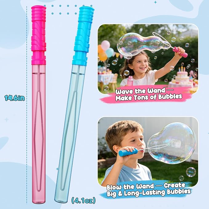 EagleStone 14.6" Giant Bubble Wands Bulk for Kids, 6 Pack Big Bubble Sticks with Refill Solution, Outdoor Summer Backyard Toddler Bubble Toys for Kids, Easter Basket Stuffers, Birthday Party Favors