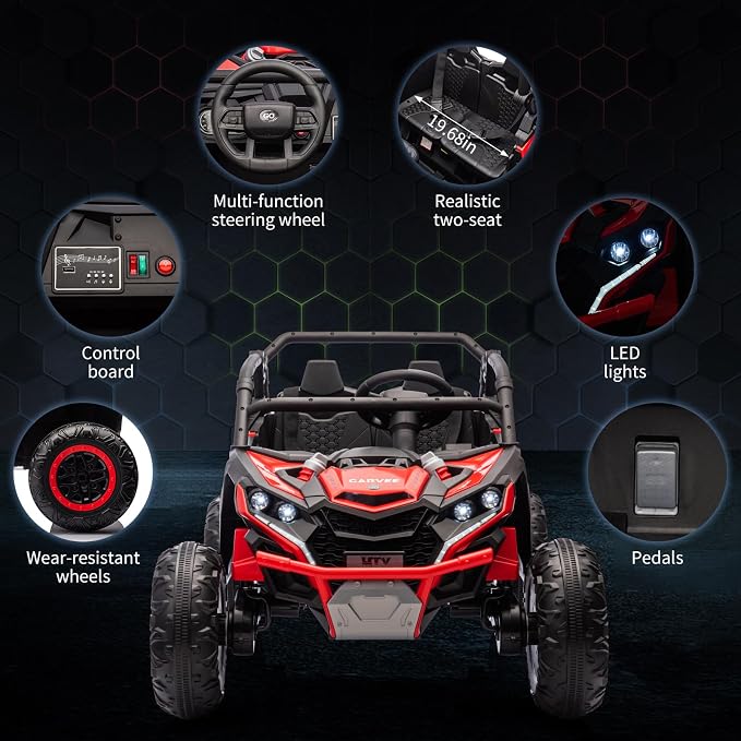 Garvee 24V 2-Seater Kids Ride on Car with Remote Control 4WD Electric Truck, Ride on Toy Off-Road UTV with 4-Wheel Shock Absorber, LED Lights, Music