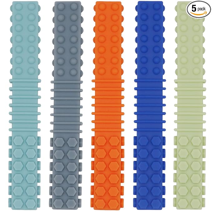 Sensory Chewy Toys for Autistic Children, 5 Pack Silicone Chew Tube Teething Sticks Toys for Autism, ADHD, SPD, Chewies with Special Needs, Oral Motor Chewy Tool for Sensory Kids Chewer (Colorful B)