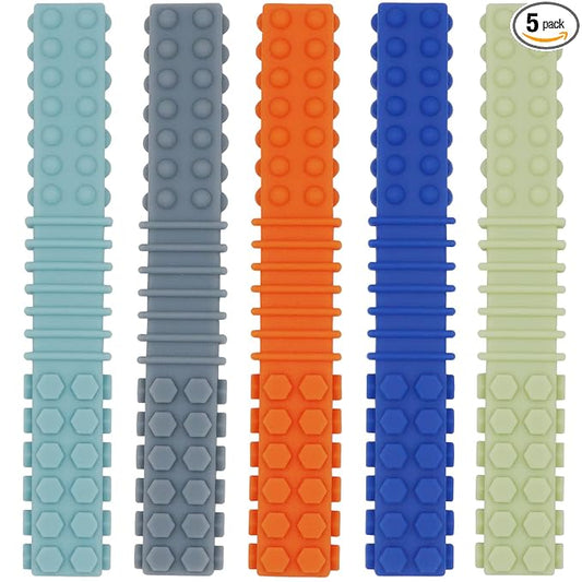 Sensory Chewy Toys for Autistic Children, 5 Pack Silicone Chew Tube Teething Sticks Toys for Autism, ADHD, SPD, Chewies with Special Needs, Oral Motor Chewy Tool for Sensory Kids Chewer (Colorful B)