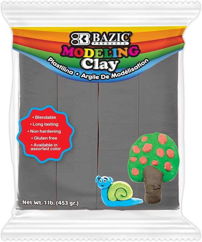 BAZIC Products Gray Modeling Clay, 1 lb, Non-Hardening, for Sculpting Art Crafts, Reusable