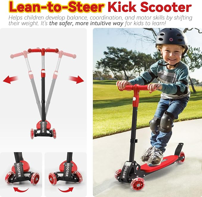 Scooter for Kids 3-12, Kid Scooters with Extra-Wide Deck, 165 lbs Capacity, 3 Wheel Kick Scooter with Lean to Steer, Height Adjustable Handlebar, Light Up Wheels for Stable Smooth Riding, Child Gift
