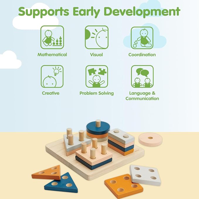 PlanToys® Geometric Sorting Board in Orchard Shade | Montessori Shape, Size and Colour Learning Toy | Eco Friendly Fine Motor and Problem Solving Activity
