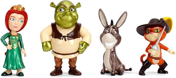 Jada Shrek Metalfigs 4-Pack Movie Collectible Figures 2.5-Inch Die-Cast Scale – Shrek, Donkey, Fiona, Puss in Boots Toys