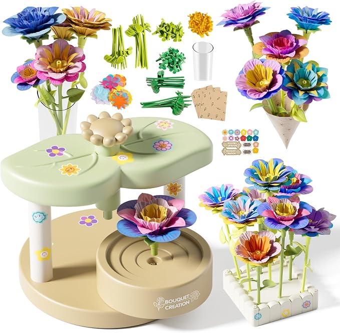 SJIADA Flower Making Kit for Kids, DIY Flower Craft Kit, Educational Fabric Flower Bouquets Kit Toys, Reusable Art Flower Crafts Activity Toy for Kids, Birthday for 4-8 Year Old Little Girls Gifts