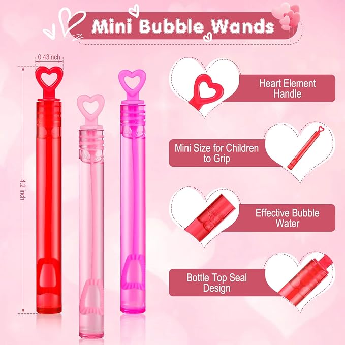 Valentines Party Favors Mini Bubble Wands 30PCS Valentines Day Gifts for Kids Valentine Heart Bubbles Bulk Goodie Bag Stuffers for Wedding Student Classroom Exchange Prizes Outdoor Toys for Girls Boys