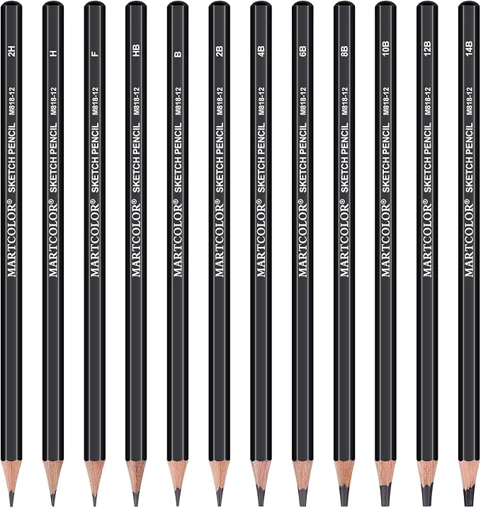 MARTCOLOR Drawing Sketching Pencils Set, 12 Pack Graphite Pencils(14B - 2H), Ideal for Drawing Art, Sketching, Shading, Artist Pencils for Beginners & Pro Artists