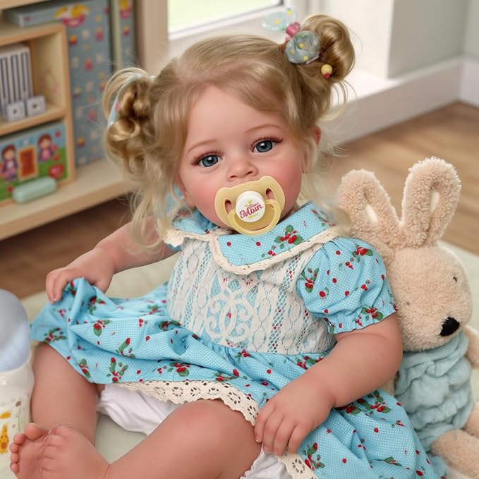 JIZHI Lifelike Reborn Baby Dolls - 18 Inch Realistic-Newborn Baby Dolls Blond Girl Handmade Real Life Baby Dolls with Clothes & 4X Diapers for Kids Age 3+
