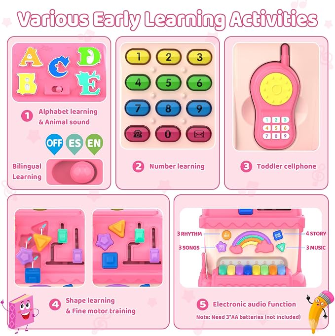 Toys for 1 Year Old Girl Gifts, 12-in-1 Bilingual Musical Learning House | Bilingual Early Learning 12-in-1 Montessori Activities for Musical Sensory Development, 1st First Birthday Gift for Baby Girl