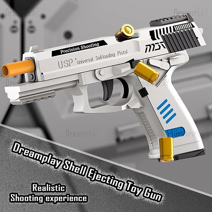 Dreamplay Shell Ejecting Toy Gun, Automatic Pull Back Action Shooting Games Education Model Toy for Kids Gifts