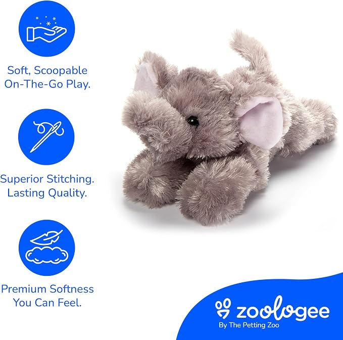 The Petting Zoo Elephant Stuffed Animal Plushie, Gifts for Kids, Scoopz Wildlife Animals, Elephant Plush Toy 8 Inches