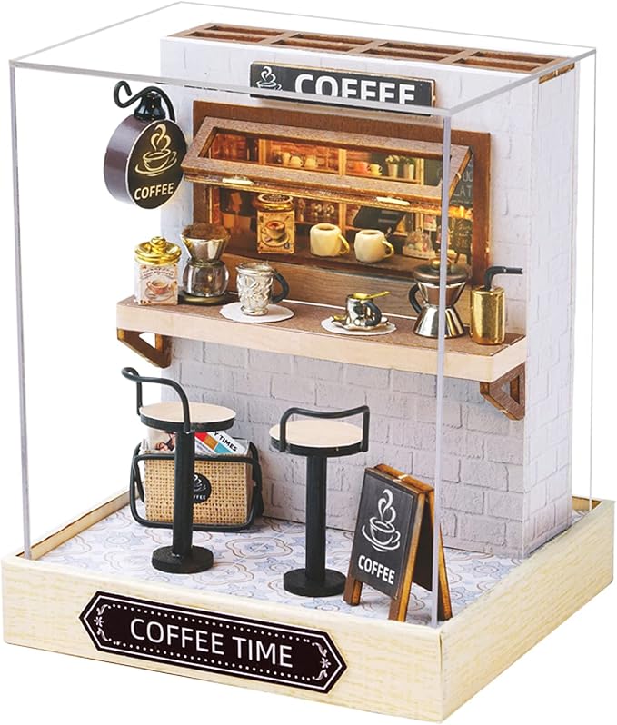 CUTEROOM DIY Doll House Miniature Furniture Wooden House Kit with Dust Cover & LED Light and Accessories - New Three Styles QT Series Dollhouse (QT048)